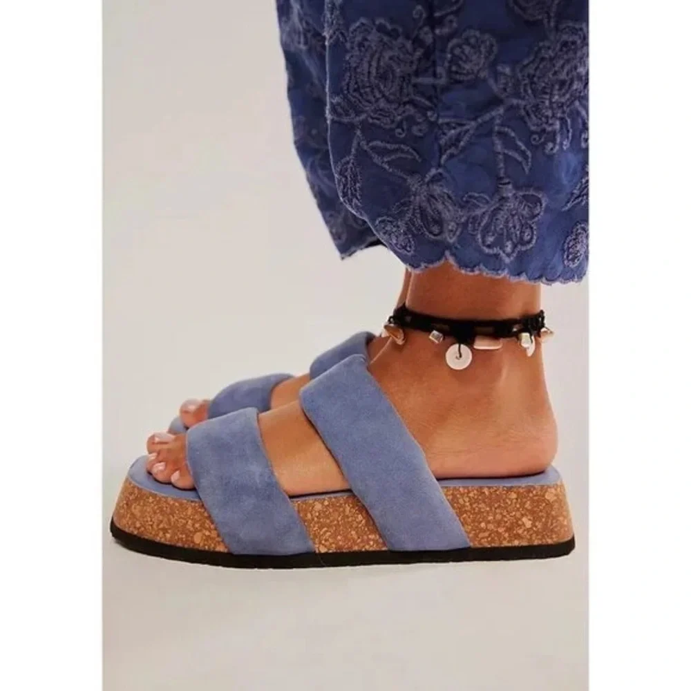 Free People Fairmont Platform Sandals Size 9 Blue New - Picture 3 of 11